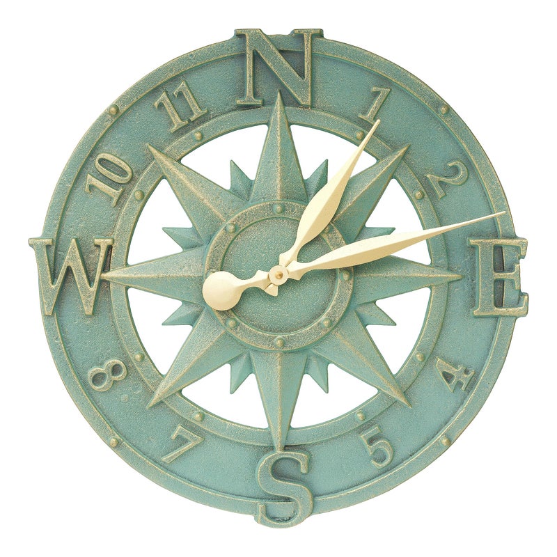 Whitehall Products Compass Rose Clock, Bronze Verdi - Image 1